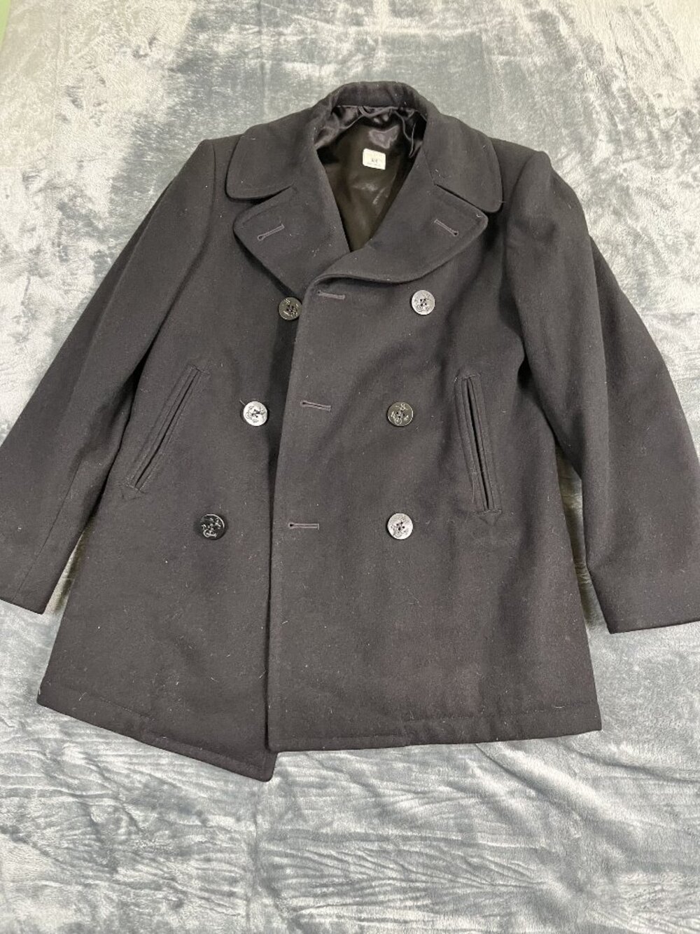 Mens 38R Black Double-Breasted US Navy Peacoat Military Issue